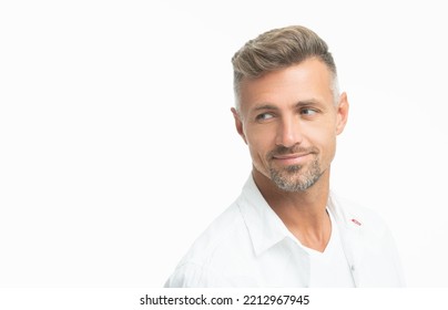 studio shot of unshaven guy face, copy space. mature unshaven guy portrait isolated on white - Shutterstock ID 2212967945