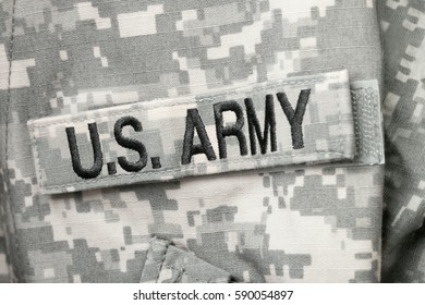 Studio Shot Of U.S. ARMY Chest Patch On Solders Uniform