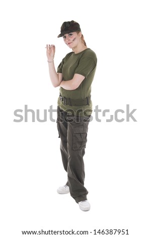 Studio shots of a woman soldier with cigarette in hand