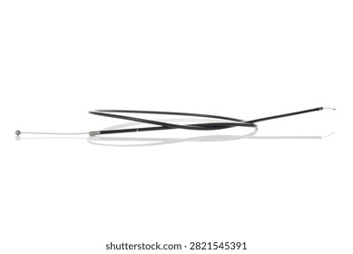 Studio side profile layout of flexible motorcycle clutch brake cable featuring durable black vinyl housing sleeve, braided steel wire, spherical ball end nipple fitting, soft bottom reflection, on isolated white background for control linkage overhaul.