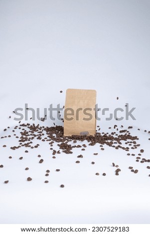 Studio-shot of premium coffee bags on a white background, showcasing their unique design. Perfect for stock photography, featuring specialty coffee, packaging, and freshness