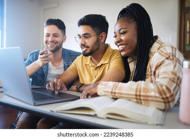 Study, classroom and diversity students on a laptop for elearning, online education and website course information in group project. University student, college friends or class people research on pc - Powered by Shutterstock