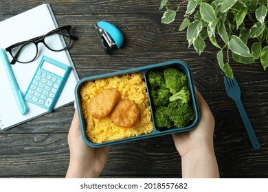 Study Concept With Lunch Box On Wooden Table