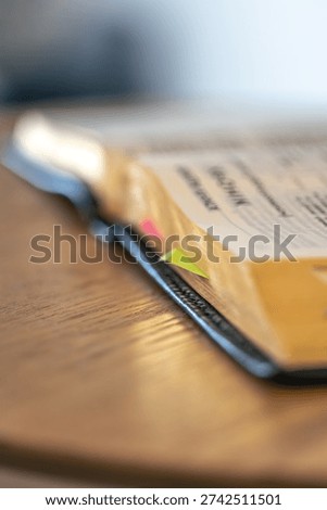 Study focus with Bible tabs. Scripture reading.