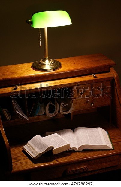 Studying Bible Antique Roll Top Desk Stock Photo Edit Now 479788297