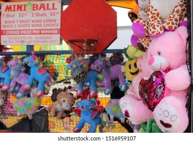 Stuffed Animals At Rural Carnival Game Booth