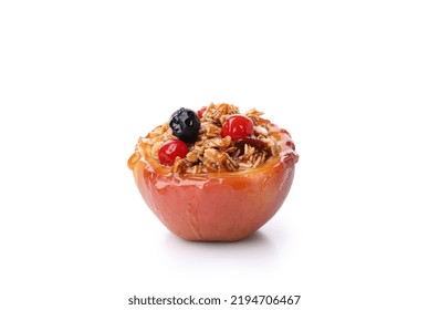 Stuffed Baked Apple Isolated On White Background