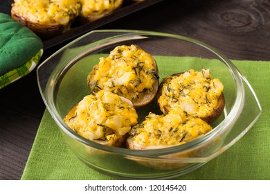 Stuffed Baked Potato With Eggs, Cheese And Spices