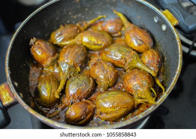 Stuffed Brinjal Indian Dish Baingan Bharwan In Pan