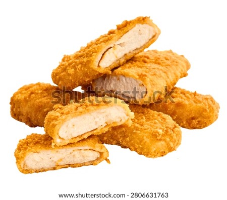 Stuffed Chicken Fillet Bites Breaded and Fried Isolated on White Background