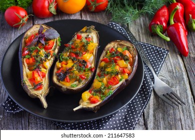 Stuffed Eggplant With Fried Vegetables