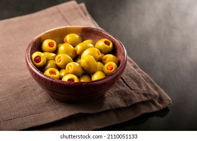 Stuffed Green Olives In A Bowl.