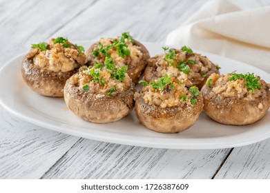 Stuffed Mushroom Caps With Cream Cheese, Breadcrumbs And Parmesan