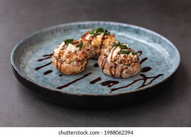 Stuffed Mushroom Caps With Cream Cheese, Breadcrumbs And Parmesan