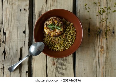 Stuffed Mushrooms And Stewed Mung Bean FlatLay