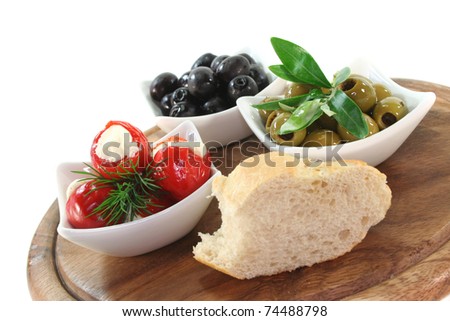 stuffed peppers with cream cheese and olives with dill and olive branch Stock photo © 