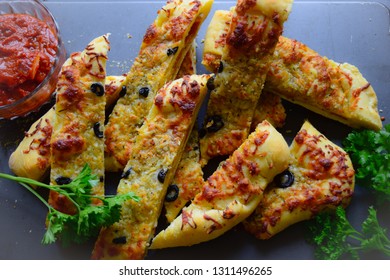 Stuffed Pizza Bread Sticks With Sauce -homemade 