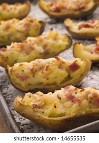 Stuffed Potato Skins A Tray With Sea Salt