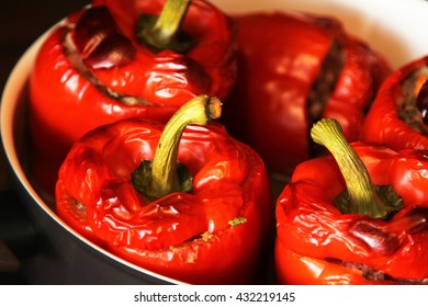 Stuffed Red  Pepper. Gastronomy Background