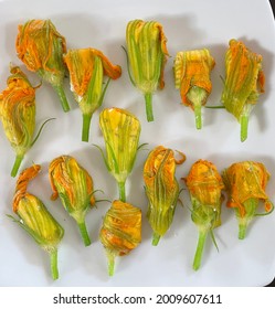 Stuffed Squash Blossoms Ready For Batter And Frying