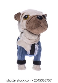 Stuffed Toy Dog Pug Isolated On White Background