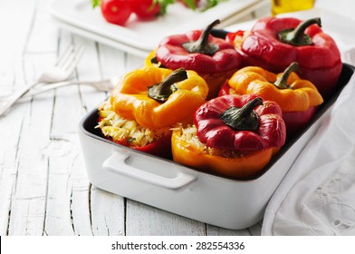 Stuffed vegetarian paprika with rice, selective focus - Powered by Shutterstock