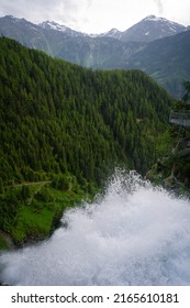 Stuibenfall In Ötztal In Its Whole Depth. Fasting Mountain Stream Rapids - Stuibenfall Austria Dramatic Waterfall With Via Ferrata