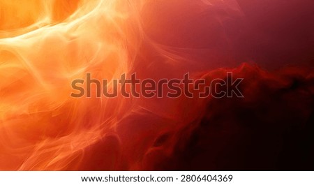 A stunning abstract visualization of a cosmic nebula, featuring swirling patterns of intense orange and red light against a dark background.