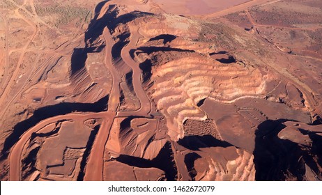 
Stunning aerial photo of Paraburdoo mine site pit working operating production 24/7 none stop at afternoon beautiful light Pilbara region Perth, Australia  