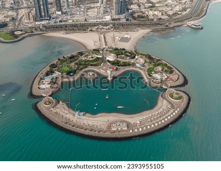 A stunning aerial view of Green island in Kuwait City along the beach