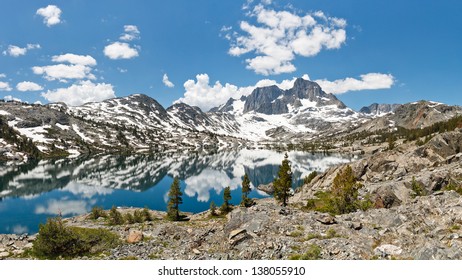 Stunning Alpine Lake Scenery. Banner Peak towering above Garnet Lake in the Ansel Adams Wilderness, Sierra Nevada, California, USA.