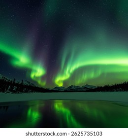 Stunning Aurora Borealis Dancing Over Snowy Scandinavian Landscape