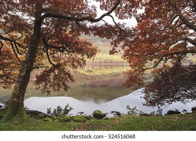 Stunning Autumn Fall Landscape Image Of Lake Buttermere In Lake District England 