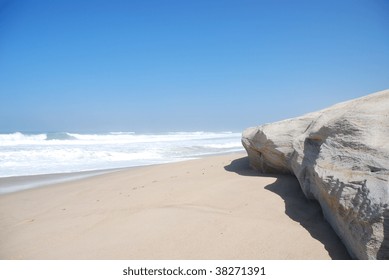 Stunning Beach Scenery At Praia Del Rey (blue Sky)