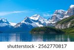 Stunning beautiful view,  magic mirror surface of  Maligne Lake, Jasper National Park, Alberta, Canada