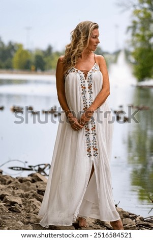 Similar – Image, Stock Photo Woman balancing at the edge of the pool