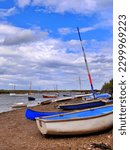 Stunning blue boats and sky, Burnham Overy Staithe North Norfolk coast. Ample copy space. High quality photo