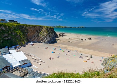 Stunning blue sky above Lusty Glaze Beach Newquay Cornwall England UK Europe - Shutterstock ID 1122101624