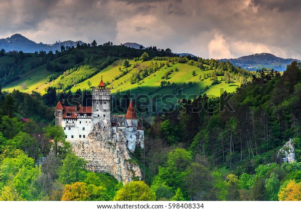 Stunning Bran\
castle and cloudy summer\
landscape,Transylvania,Romania,Europe