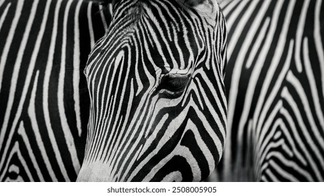 Stunning close-up of a Grevy's zebra in its natural habitat. The detailed image highlights the zebra's unique stripes and striking appearance, perfect for wildlife, nature, and conservation-themed  - Powered by Shutterstock