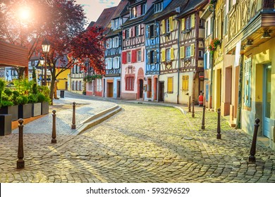  Stunning colorful ornamented facades in medieval Little Venice district, Colmar, Alsace, France, Europe