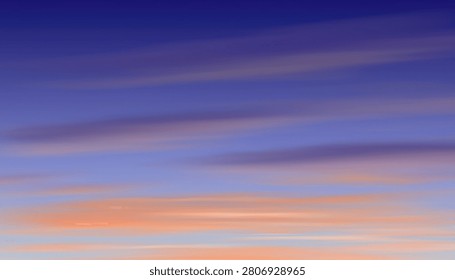 A stunning gradient sky at sunset featuring soft pastel colors of purple pink orange and blue with gentle cloud streaks across the horizon