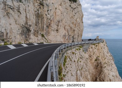 The stunning high altitude cliffside road along the coastline of Liguria, Italy 