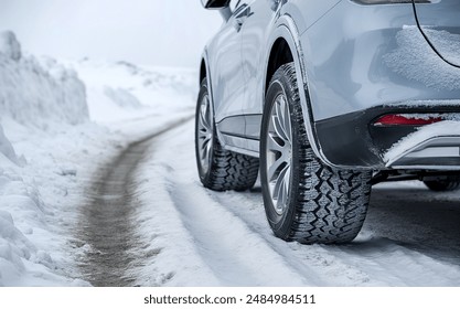 A stunning high-resolution image of a car in the midst of a snowy winterscape - Powered by Shutterstock