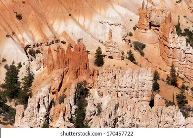 Stunning Landscape Of Bryce Canyon, People Horseback Riding