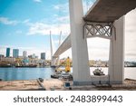 A stunning landscape featuring the Golden Horn Bay and bridge in Vladivostok, Russia