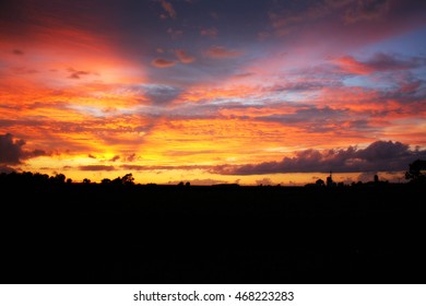 Stunning Midwest Sunset From A Country Road. 