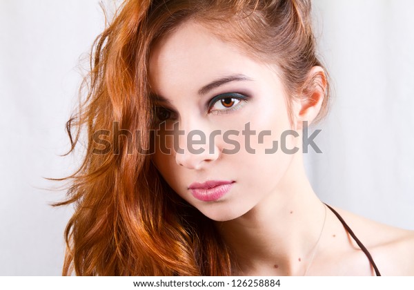 Stunning Model Long Wavy Auburn Hair Stock Photo Edit Now 126258884