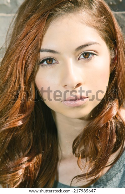 Stunning Model Long Wavy Auburn Hair Stock Photo Edit Now 217985647