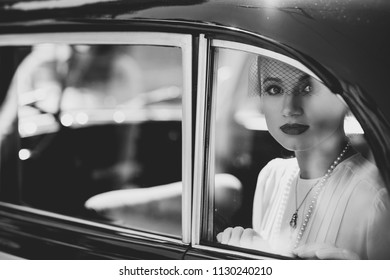 Stunning Mysterious Woman Sits Retro Car Stock Photo 1130240210 ...